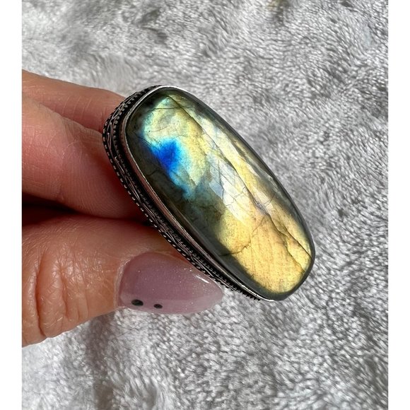 Handmade Jewelry - 925 SUPER FLASH Massive Labradorite Ring 8